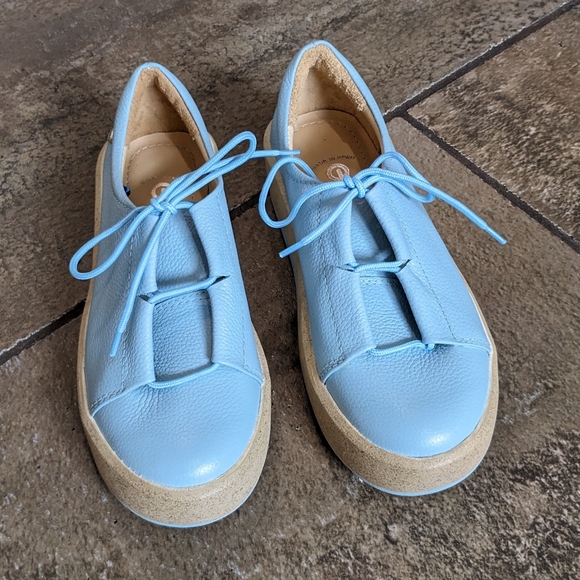 Made In Peru Ego Leather Platform Lace Up Sneaker Shoes Size 5.5/6 Blue - Picture 2 of 15